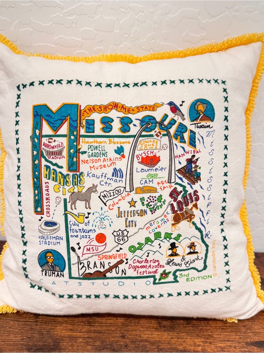CatStudio Missouri State Illustrated Accent Pillow Embroidered Fringed Trim